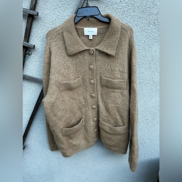 H&M MOHAIR-BLEND COLLARED CARDIGAN in Dark Beige - Picture 6 of 13